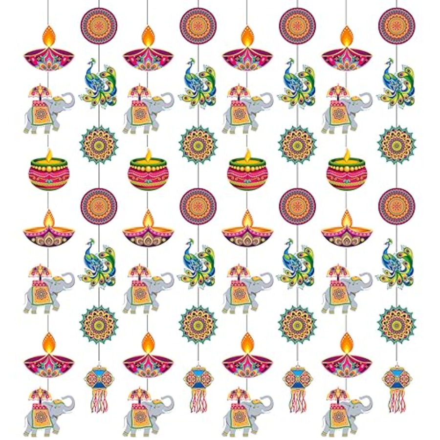 Lighting Decoration For Diwali - 8 Pcs Happy Diwali Hanging Decoration