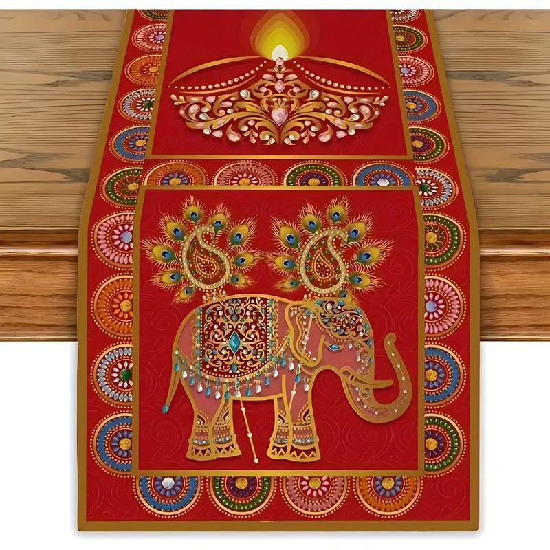 Lighting Decoration For Diwali - VIKAMA Happy Diwali Table Runner, Elephant
