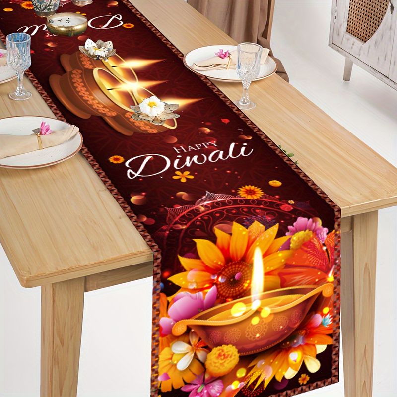 Lighting Decoration For Diwali - VIKAMA Happy Diwali Table Runner, Diya