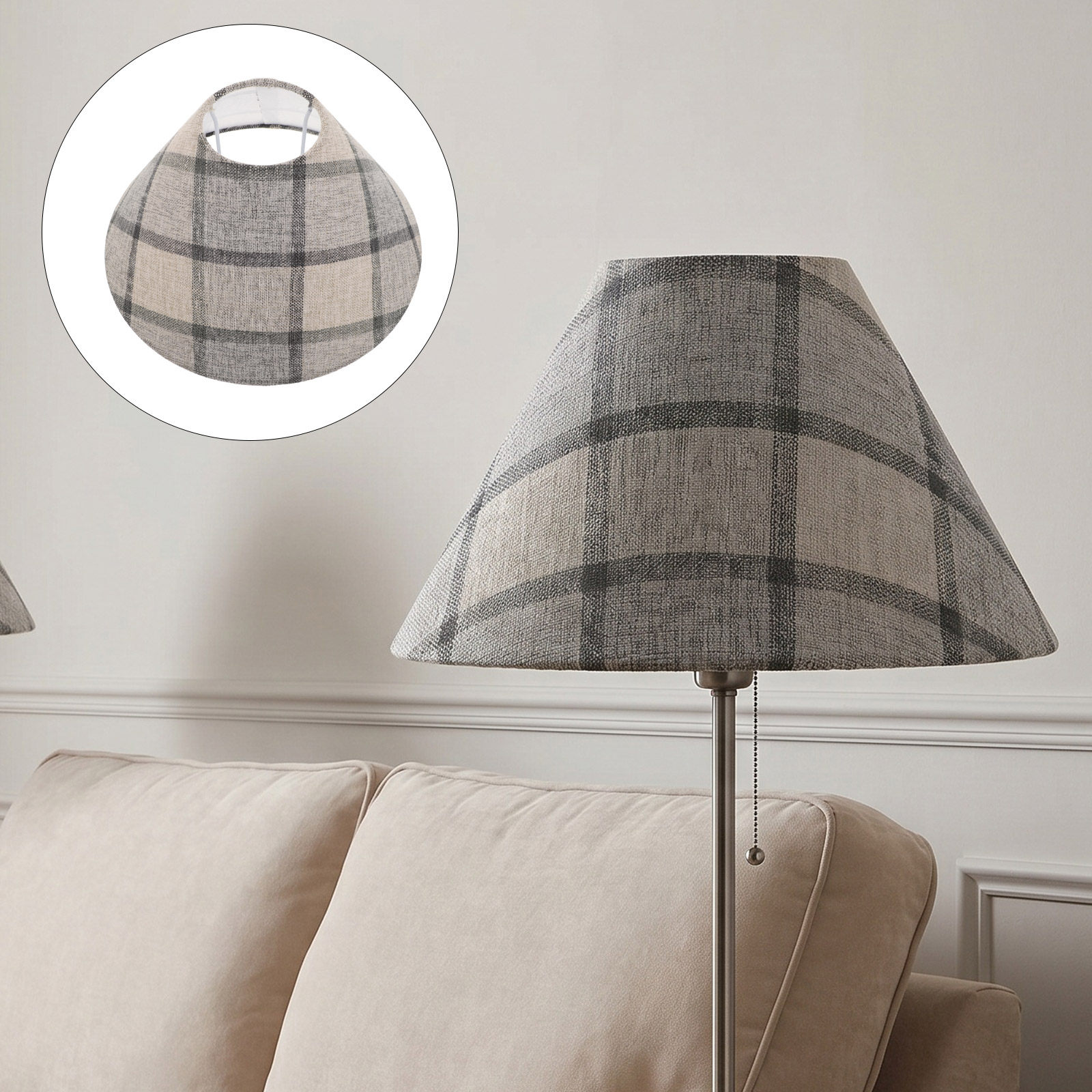 Timeless Plaid Fabric Drum Lam - Decor Timeless Lighting ulasan dan harga