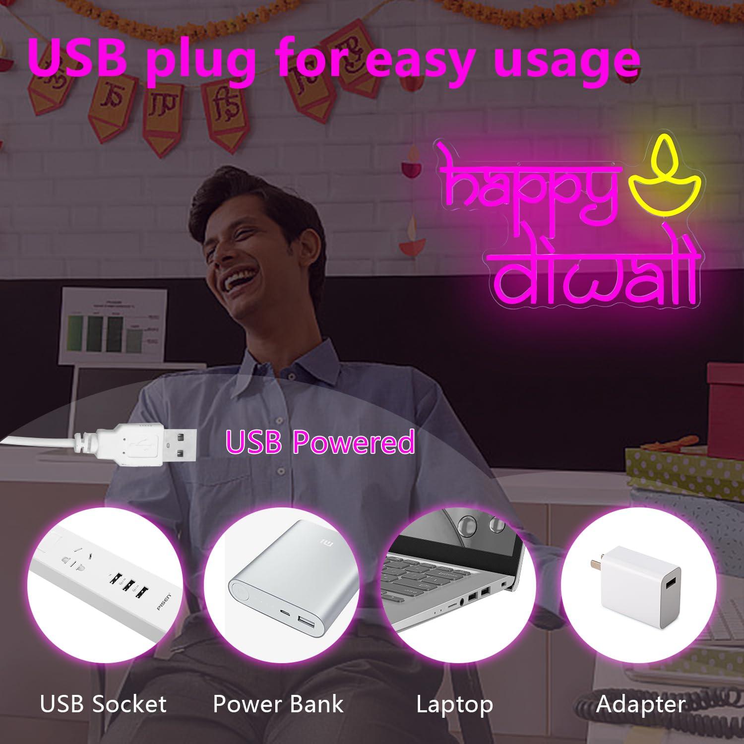 Happy Diwali Neon Sign USB Pow - Lighting Decoration For Diwali ulasan dan harga