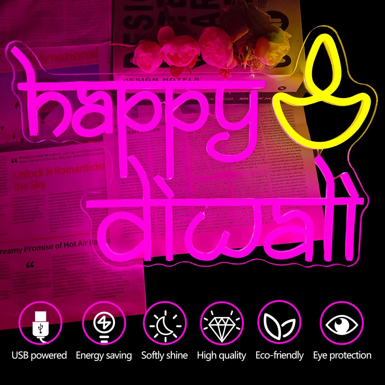 Happy Diwali Neon Sign USB Pow - Lighting Decoration For Diwali ulasan dan harga