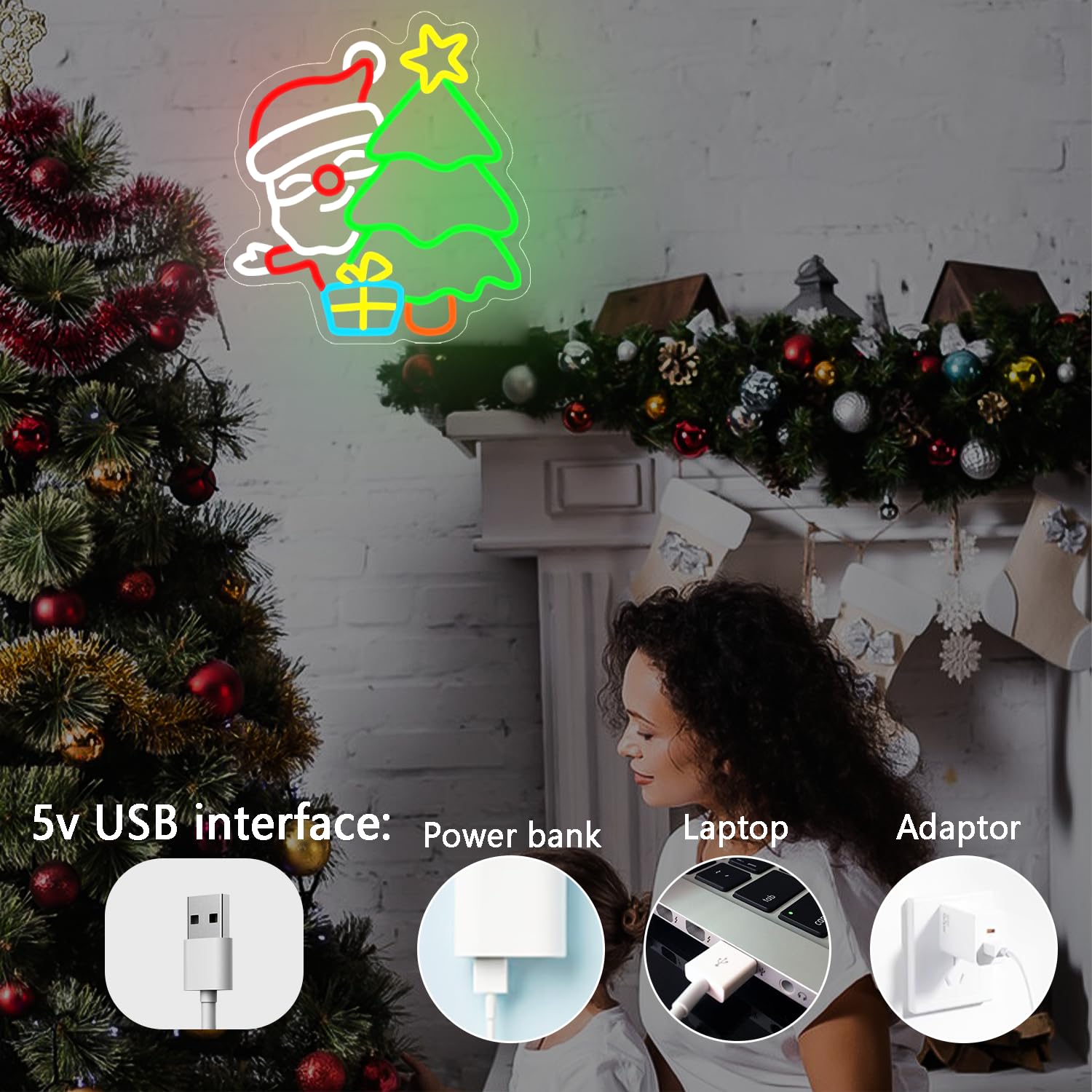 Santa Neon Sign for Wall Decor - Wall Decor Lighting Tree ulasan dan harga
