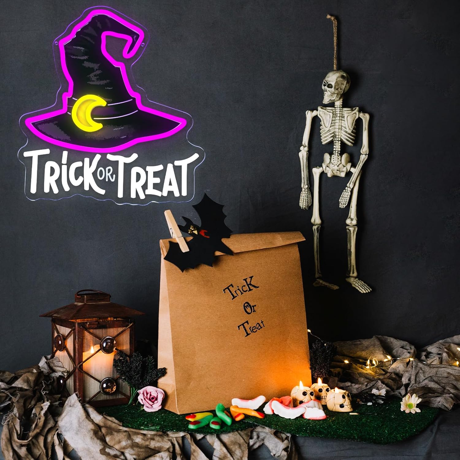 Trick Or Treat Witch Hat Neon  - Home Decor Lighting Tricks ulasan dan harga