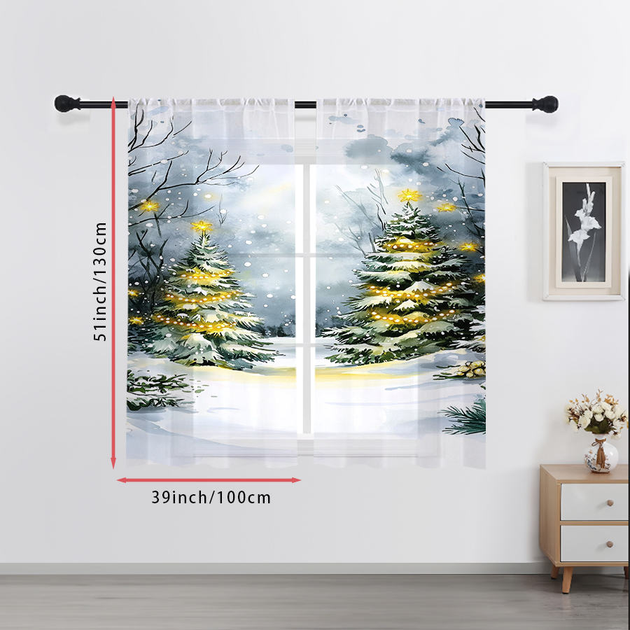 2PCS Sheer Curtains Watercolor - Lighting Tree Decor ulasan dan harga